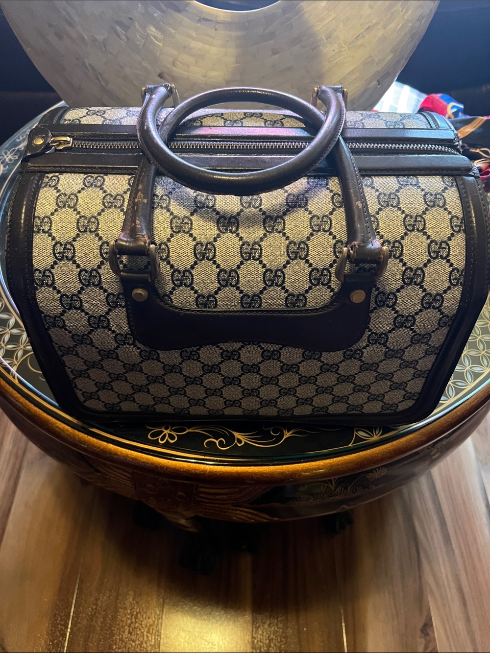 Gucci Gray/Black Monogram Top-Handle Travel Bag ventage.